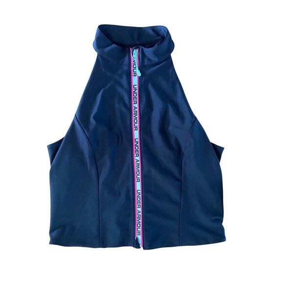 Under Armour Womens Summit Crop Top Size XL Black Full Zip High Neck Activewear - Picture 1 of 15